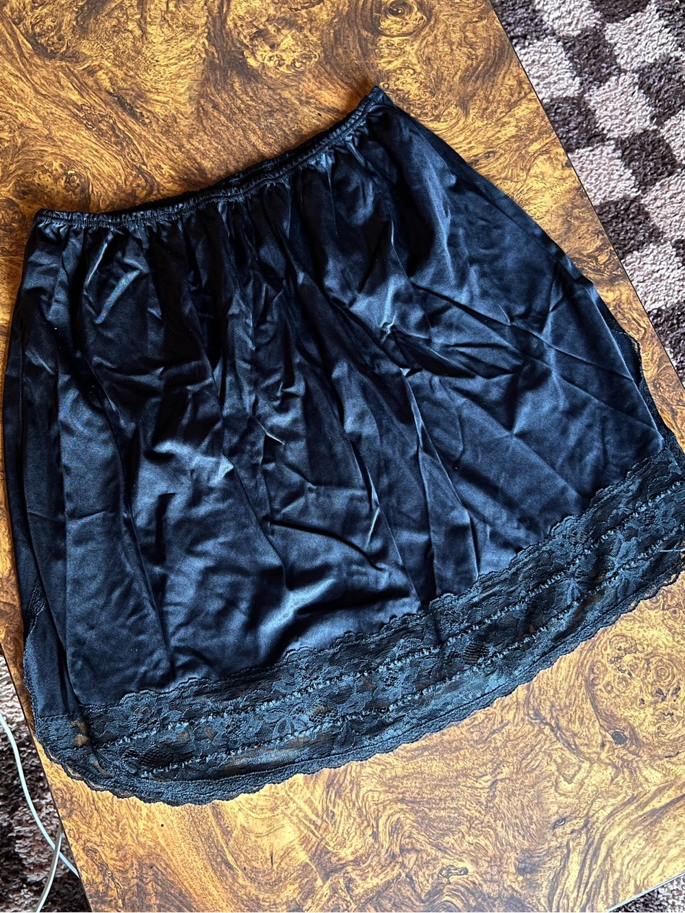 Black Lace Hem Slip Skirt